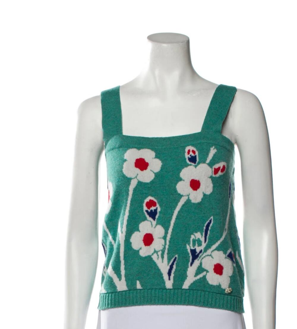 Chanel Vintage Women’s Cashmere Floral Knit Sweater XS